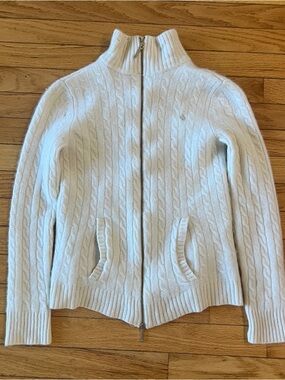 Ralph Lauren 100% Cashmere Womens Medium Cable Knit Sweater Jacket Super Soft